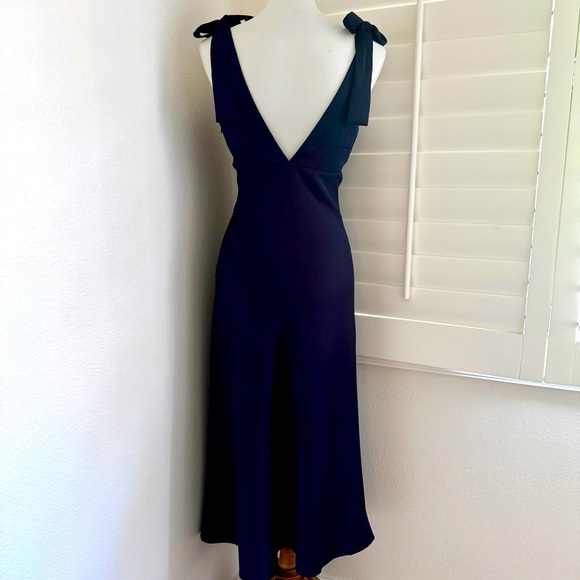 NWT Sachin & Babi Navy Blue Silk Charmuese Tie Strap Plunge neck MIDI Dress in 4 - Picture 7 of 12